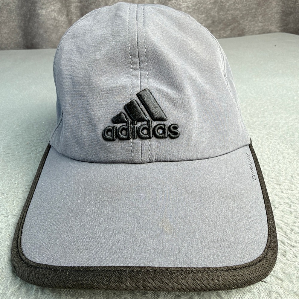 Adidas Climalite Running Hat Gray Black Embroidered Logo Adjustable Strap Cap